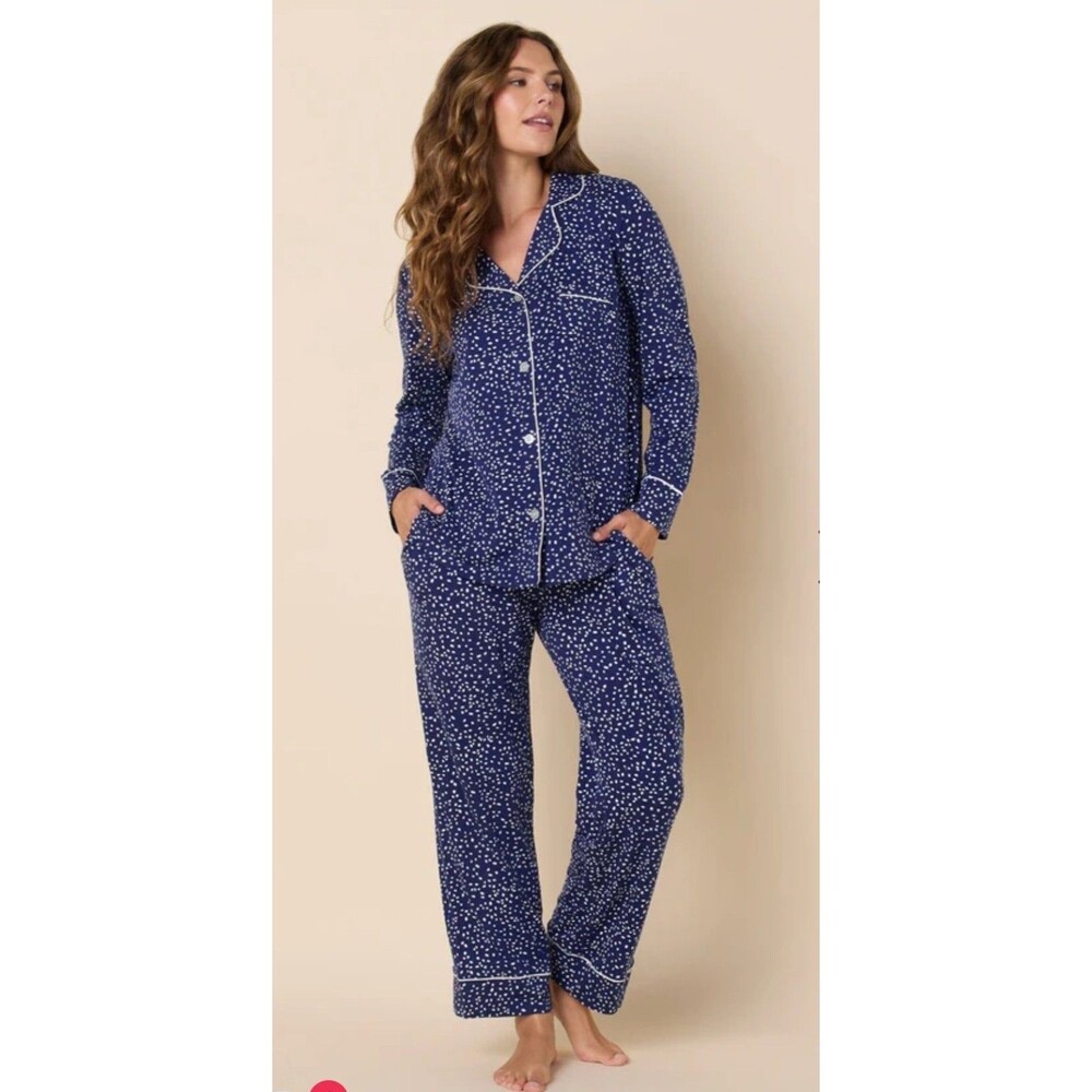 The Cat's Pajamas Confetti Dot Pima Knit Pajamas Top & Pants Set Women's 1X